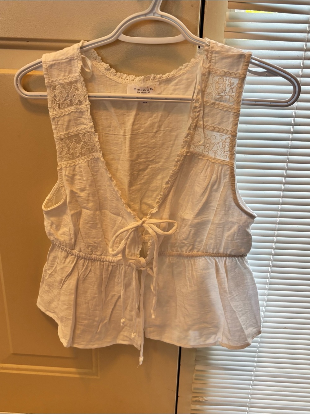White Lace-Trim Tie-Front Peplum Camisole